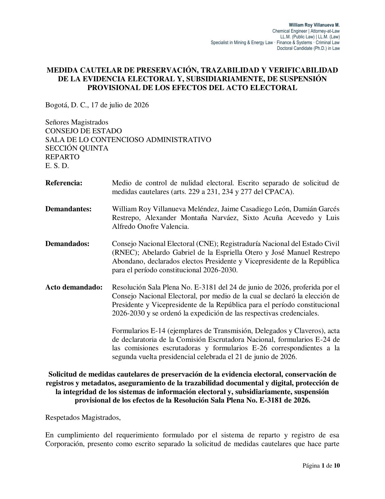 Portada de la Medida Cautelar