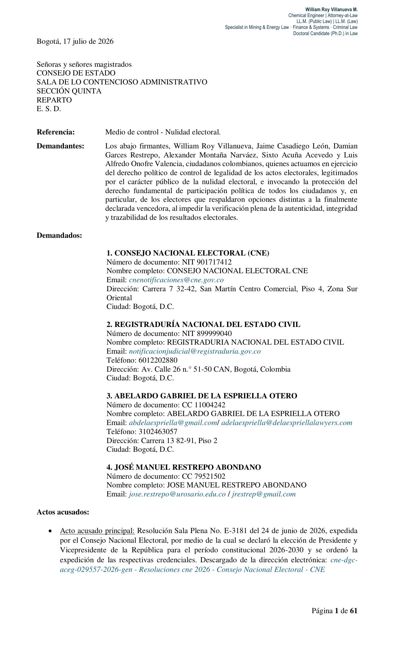 Portada de la Demanda de Nulidad